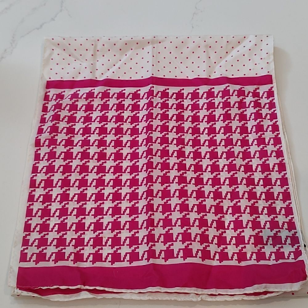 Silk Oblong Scarf Pink and White Polka Dot and Herringbone Design